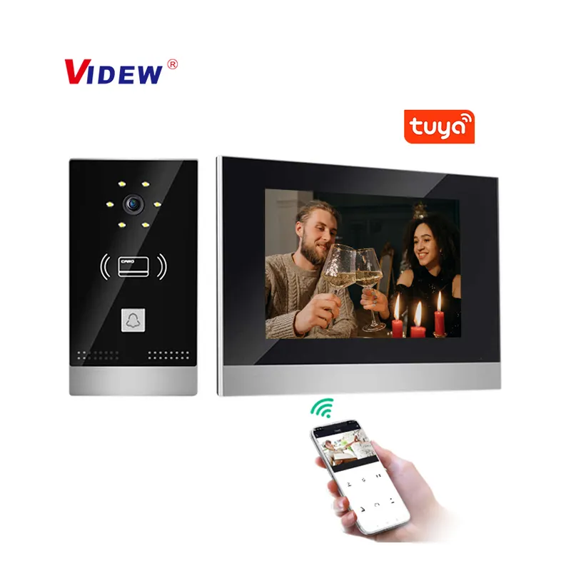 2 سلك الفيديو باب الهاتف نظام اتصال داخلي مع 7 بوصة HD شاشة للرؤية الليلية نظام دخول الباب للفيلا الأمن