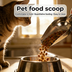 Vente flash : équipement d'alimentation pour animaux de compagnie, pelle à nourriture en acier inoxydable, pelle à fond incurvé, <span class=keywords><strong>spatule</strong></span> d'alimentation pour animaux - Product Image 4