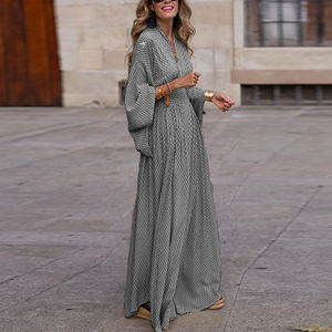 Femmes européennes américaines col en V ample à manches longues en mousseline de soie imprimé fleuri décontracté Chic grande <span class=keywords><strong>robe</strong></span> Maxi - Product Image 1