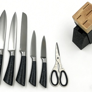 Ensemble de couteaux de cuisine professionnels 7 pièces en acier inoxydable avec bloc en bois et ciseaux – Vente en gros - Product Image 1