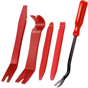 Kit ferramenta de remoção da guarnição, nylon, 5 peças, não-arranhão, kit de ferramenta para o carro, clipe de porta, painel e painel de áudio, desmontar vermelho
