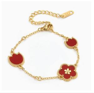 Pulsera de Acero Inoxidable Chapada en Oro de la Serie Bosque de Cinco Hojas con Trébol de Cinco Hojas y Flor <span class=keywords><strong>Lila</strong></span> para Aniversario - Product Image 5