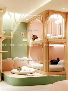Cama infantil de madera maciza de doble capa, estilo casa de árbol, color macaron, de lujo ligero, con <span class=keywords><strong>nido</strong></span> para gatos personalizado, literas para niños - Product Image 1