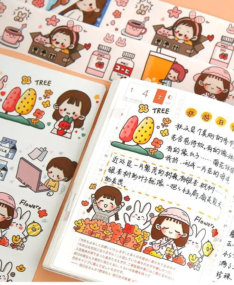 Telado Abu Daily washi tape Eat Special Oil Tape Character Food Sticker Whole Roll Adhesive Paper