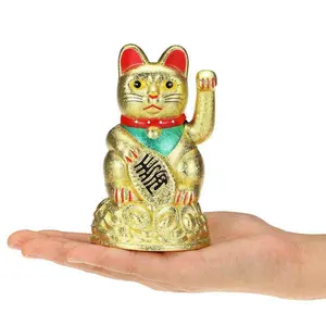 블랙 골드 손을 흔들며 행운의 고양이 그림 움직이는 팔 중국어 재산 포춘 풍수 홈 호텔 장식 공예