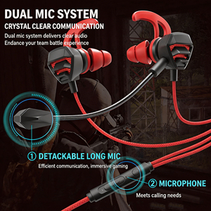 Écouteurs de jeu filaires avec crochet d'oreille, double microphone, prise jack 3,5 mm, casque de jeu intra-auriculaire - Product Image 5