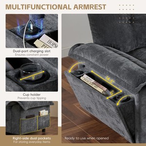 Sofá Seccional en Forma de L Multifuncional, Extensible, con Cojín de Chenilla Suave, Diseño Acolchado Único, Portavasos con Doble Puerto de Carga Lateral - Product Image 5