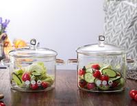 Marmites en verre transparent à haute teneur en borosilicate avec deux poignées Casserole au design moderne Pot à lunettes transparent en gros