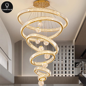 Grande <span class=keywords><strong>lampadario</strong></span> di cristallo moderno elegante elegante Design ad anello per scala moderna di lusso regolabile in altezza - Product Image 2