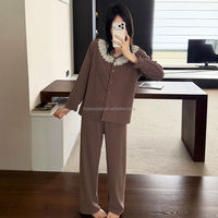Pyjama pour femmes, saison automne/hiver, cachemire, élégant, dentelle blanche, vêtements de nuit décontractés, tricot doux, 2 pièces, vêtements de nuit