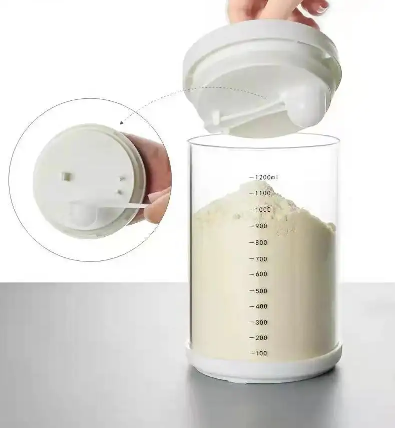 500ml 900ml 1200ml עגול רחב פה אטום זכוכית צנצנת חלב אבקת אורז ותבואה עם בקנה מידה ומכסה