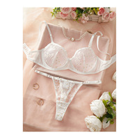 Ensemble de lingerie en dentelle brodée marguerite blanche pour femme, soutien-gorge à armatures et culotte taille haute, sous-vêtements de mode, vente en gros