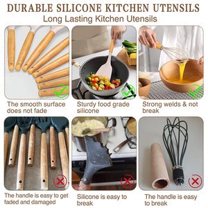 <strong>Kitchen</strong> Silicone Cooking <strong>Kitchen</strong> 33 Pcs Wooden Utensils Set Utensilios De Cocina - Product Image 6