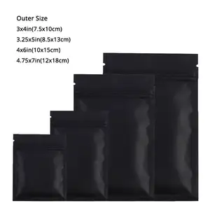 Pochette plate en Aluminium noir mat avec fermeture éclair, sacs en papier d'aluminium refermable, emballage Mylar, stockage