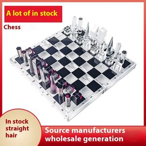 مجموعة شطرنج أكريليك حديثة وفاخرة وخفيفة الوزن ، لعبة سطح المكتب التعليمية المقاومة للاهتراء مع تلميع - Product Image 2