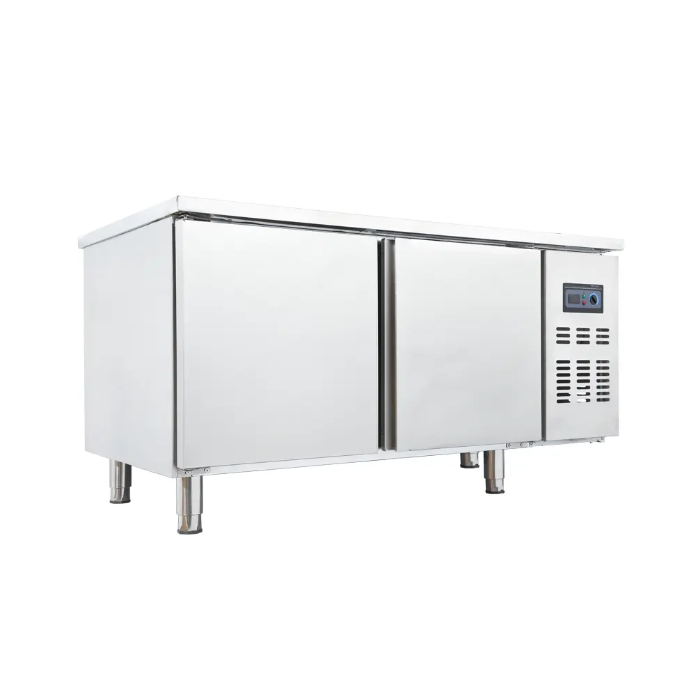 Réfrigérateur et <span class=keywords><strong>congélateur</strong></span> en acier inoxydable, personnalisé, à double température, comptoir de cuisine commerciale, pour le stockage des aliments et des boissons