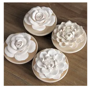 Home Decor RoseLotus Peony Aromatherapy Essential Oil Handmade Flower Ceramic Stone Diffuser Ceramic Aroma Diffuser