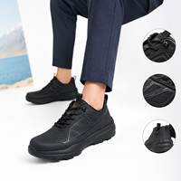 Chaussures décontractées pour hommes en tissu grainé respirant, entièrement noires, avec semelle épaisse et antidérapante pour la randonnée en extérieur