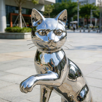 Escultura de Gato de Acero Inoxidable Grande, Pulida a Espejo, Resistente a la Intemperie, para Jardín, Parque o Exterior, Venta al Por Mayor