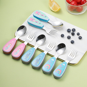 Ensemble de couverts pour enfants <span class=keywords><strong>en</strong></span> acier inoxydable 304, design de dessin animé, manche, cuillère, fourchette, vente <span class=keywords><strong>en</strong></span> gros - Product Image 6