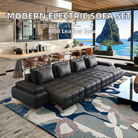 Canapé modulaire rectangulaire électrique moderne en cuir véritable avec housse amovible, télécommande, pliable et extensible pour salon