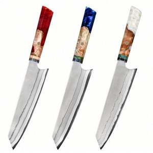 Cuchillos de cocina japoneses de 8'' de acero DAMASCUS con alto contenido de carbono, cuchillo de chef con mango de madera y resina. - Product Image 4