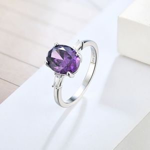 YH takı fabrika fiyat moda reçine külleri 925 ayar gümüş Oval şekil mor ametist CZ kadın alyans - Product Image 4