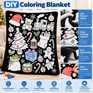 Manta de Navidad para Colorear, Franela Negra, Personalizable, para Colorear tu Propio Árbol de Navidad, Osito de Peluche, Tren, Manta Suave de Felpa, Regalo para Niños - Product Image 1