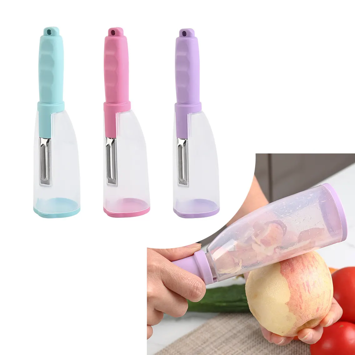 Multi-function Smart Gadget Kitchen Tools Stainless Steel Manual Vegetable Fruit Peeler With Skin Storage Container