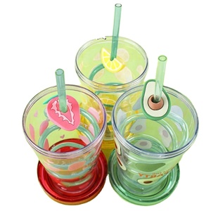 Custom Fun Fruit Tumbler & Silly Twist Straw - Clear/Yellow <b>Plastic</b> <b>Drinkware</b> for Summer BBQs & Celebrations - Product Image 4