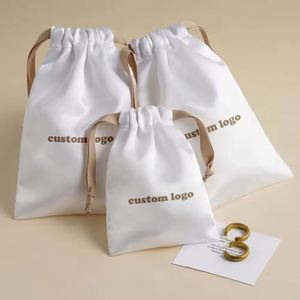 Popular Top Quality Custom Print Logo Pouch Candy Color Satin Cloth Drawstring Dust <b>Jewelry</b> <b>Storage</b> Bag - Product Image 3