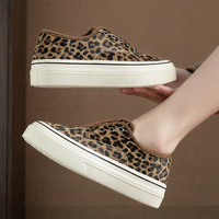 Chaussures de planche légères, confortables et respirantes pour femmes, en cuir véritable, imprimé léopard, semelle épaisse, bande élastique