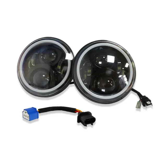 2021 new arrive hotsell 7inch 60w 12V round shape car high low beam white color led working light with angel eyes