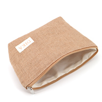 Pochette cosmétique en jute naturelle biodégradable avec fermeture éclair et logo personnalisé