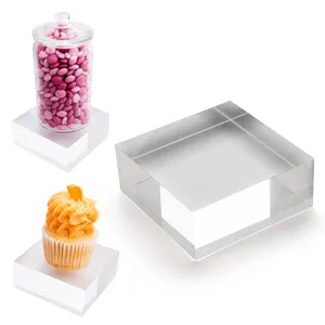 Custom Elegant Massief Vierkant Helder Acryl Stand Blok Voor Make-Up Cupcake Goederen Display