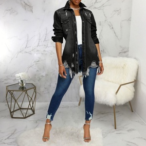 Chaqueta Vaquera de Otoño para Mujer, Cuello Camisero, Manga Larga, <span class=keywords><strong>Abrigo</strong></span> Vaquero, Gabardina Vaquera de Un Solo Pecho - Product Image 3