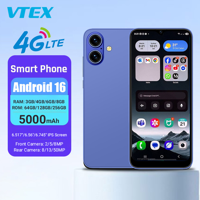 6.5 Inch SC9863 CPU 4G Smartphone HD IPS Display Android 16 5000mAh Big Battery Fingerprint Sensor and NFC Function Mobile Phone