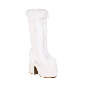 Botas Punk hasta la rodilla para mujer, tacones gruesos con ribete de piel, botas cálidas de invierno con plataforma alta de 17,5 cm, calzado de Invierno para mujer, botas cálidas, zapatos - Product Image 2