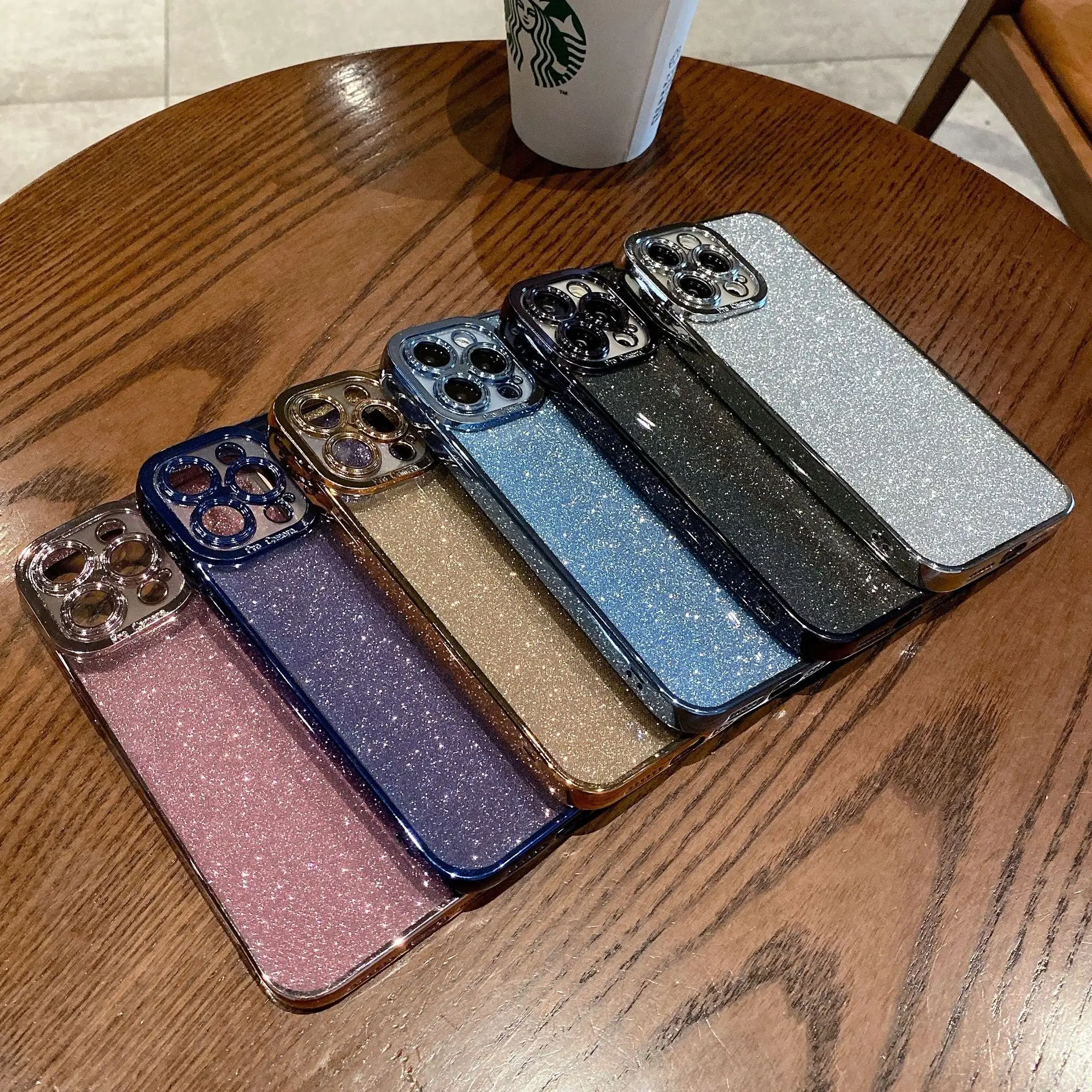 Glitter Square Plating Blue Case For iPhone 13 Pro Max 11 12 Mini XR X XS Max 6 6S 7 8 Plus SE Shockproof Transparent Cover