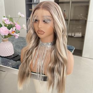 Perruques Carkira de haute qualité, cheveux synthétiques confortables de 20 pouces, perruques frontales transparentes 13x4 blondes avec mèches, résistantes à la chaleur - Product Image 4