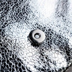 ISO BSCI Factory Fashion Sparkly Crackle Clutch Metallic Silver PU Leather Cosmetic Bag with Cover Closure for Makeup Storage - Product Image 4