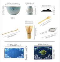 Ensemble de matcha de luxe en céramique avec motif de baleine, bol en céramique peint à la main, fouet en bambou, support pour fouet, kit de matcha, ensemble cadeau, kit de démarrage