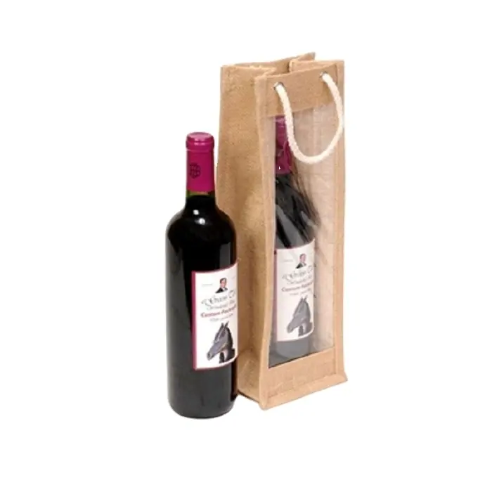 Emballage de bouteille de vin sac de jute à cordon en gros encres et colorants sans azo impression sac de vin en jute avec 6 bouteilles