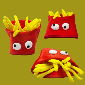 PARTYMENT Casquette en peluche amusante et originale, motif Frites et Hamburger jaunes, pour déguisement, fête, cosplay et événements extérieurs - Product Image 2