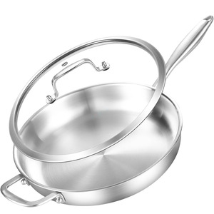 Sartén de Acero Inoxidable de Tres Capas con Tapa, Utensilio de Cocina Redondo y Duradero de 12 Pulgadas, Solo Lavar a Mano - Product Image 1
