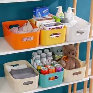 <b>Plastic</b> Square Storage Bins Rectangle Solid Color For Home <b>Kitchen</b> Cosmetic Snack Organization With Handles A068 - Product Image 1