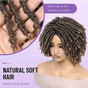 Perruque tressée au crochet complète, ajustable, de qualité supérieure, <span class=keywords><strong>pour</strong></span> <span class=keywords><strong>cheveux</strong></span> bouclés type dreadlocks, en fibre synthétique naturelle, coupe bob torsadée brune africaine, respirante - Product Image 2