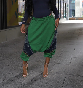 Nouveau pantalon en jean ample pour femme avec ceinture élastique et patchwork, tendance - Product Image 5