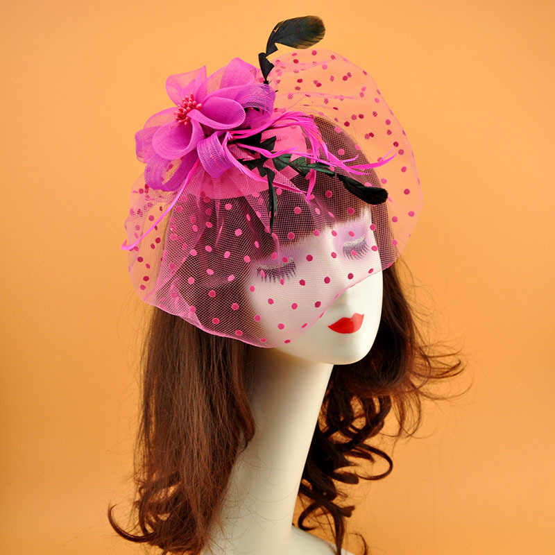 Vintage Fascinator Hat - Feather Mesh Face Veil for Weddings display picture 1