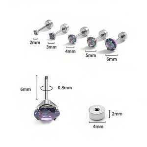 Piercing de cuerpo personalizado joyería ASTM F136 titanio Labret nariz Stud tallo largo roscado Zircon <span class=keywords><strong>labio</strong></span> uñas Ti hilo interno <span class=keywords><strong>pendientes</strong></span> - Product Image 2